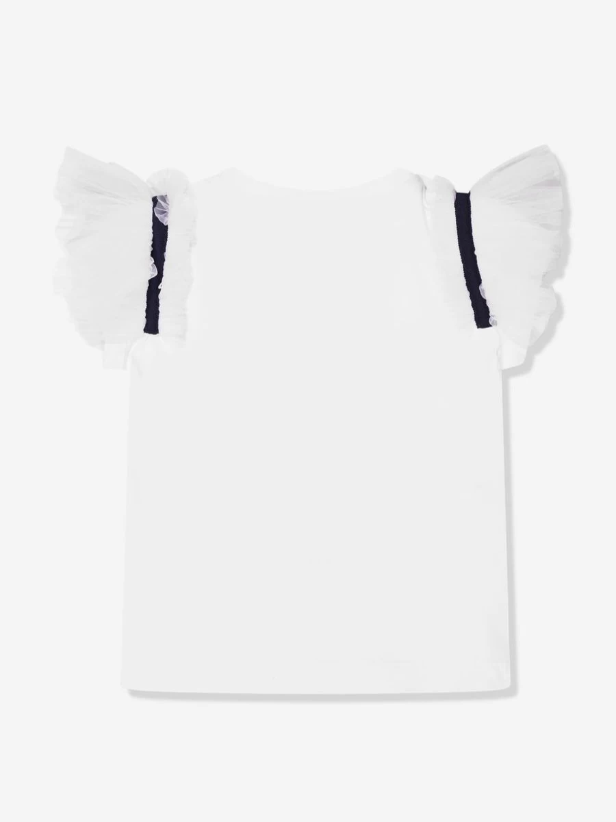 Monnalisa Girls White Seafarer T-Shirt - Stylish Nautical Top for Kids