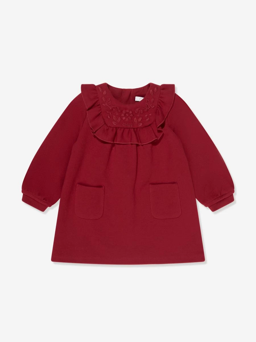 Chloé Baby Girls Red Ruffle Trim Dress - Elegant & Stylish Infant Dress