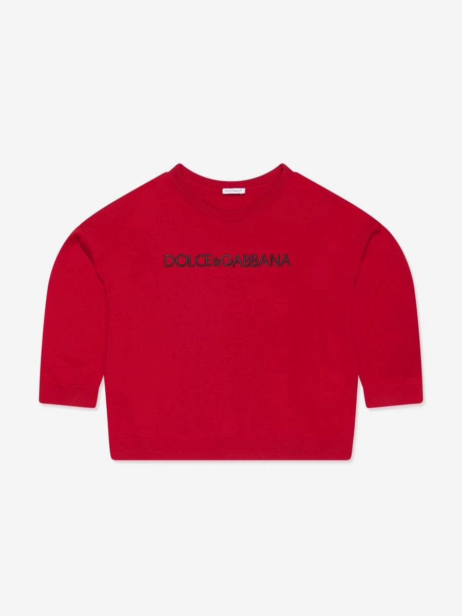 Dolce & Gabbana Kids Girls Red Wool Logo Sweatshirt | Stylish & Comfortable Winter Wear
