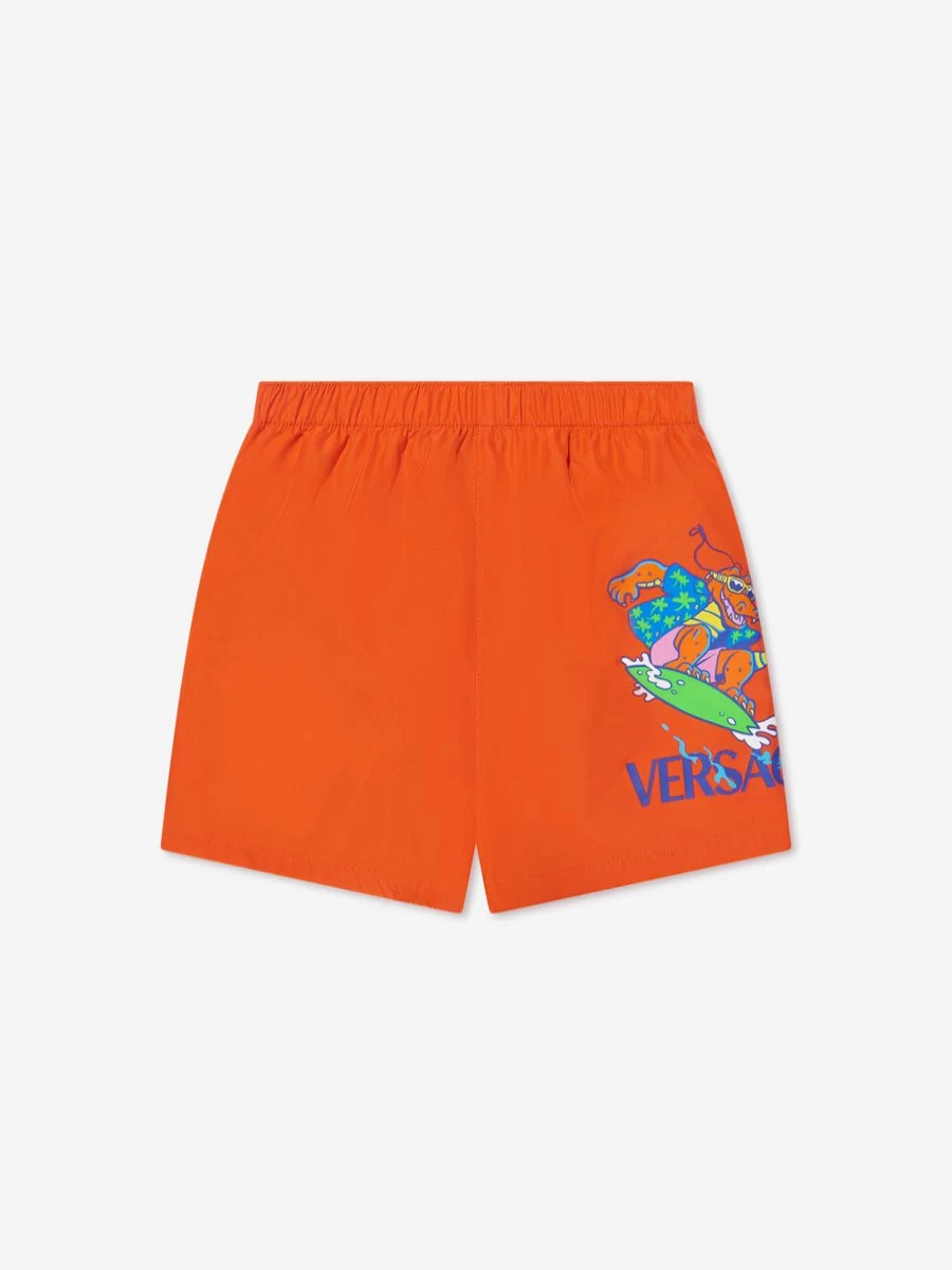 Versace Teen Boys Orange Crocodile Print Swim Shorts