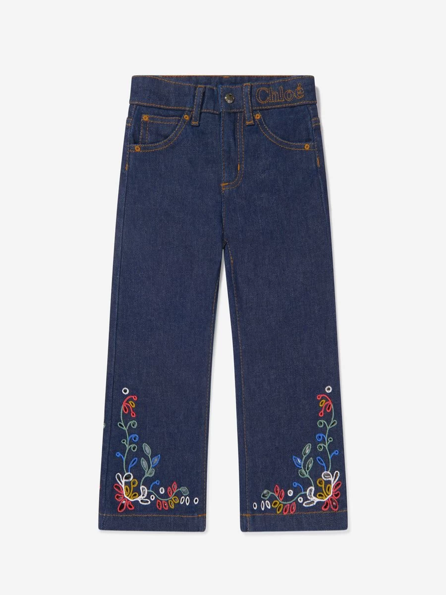 Chloé Girls' Embroidered Denim Trousers | Stylish Kids Jeans for Girls