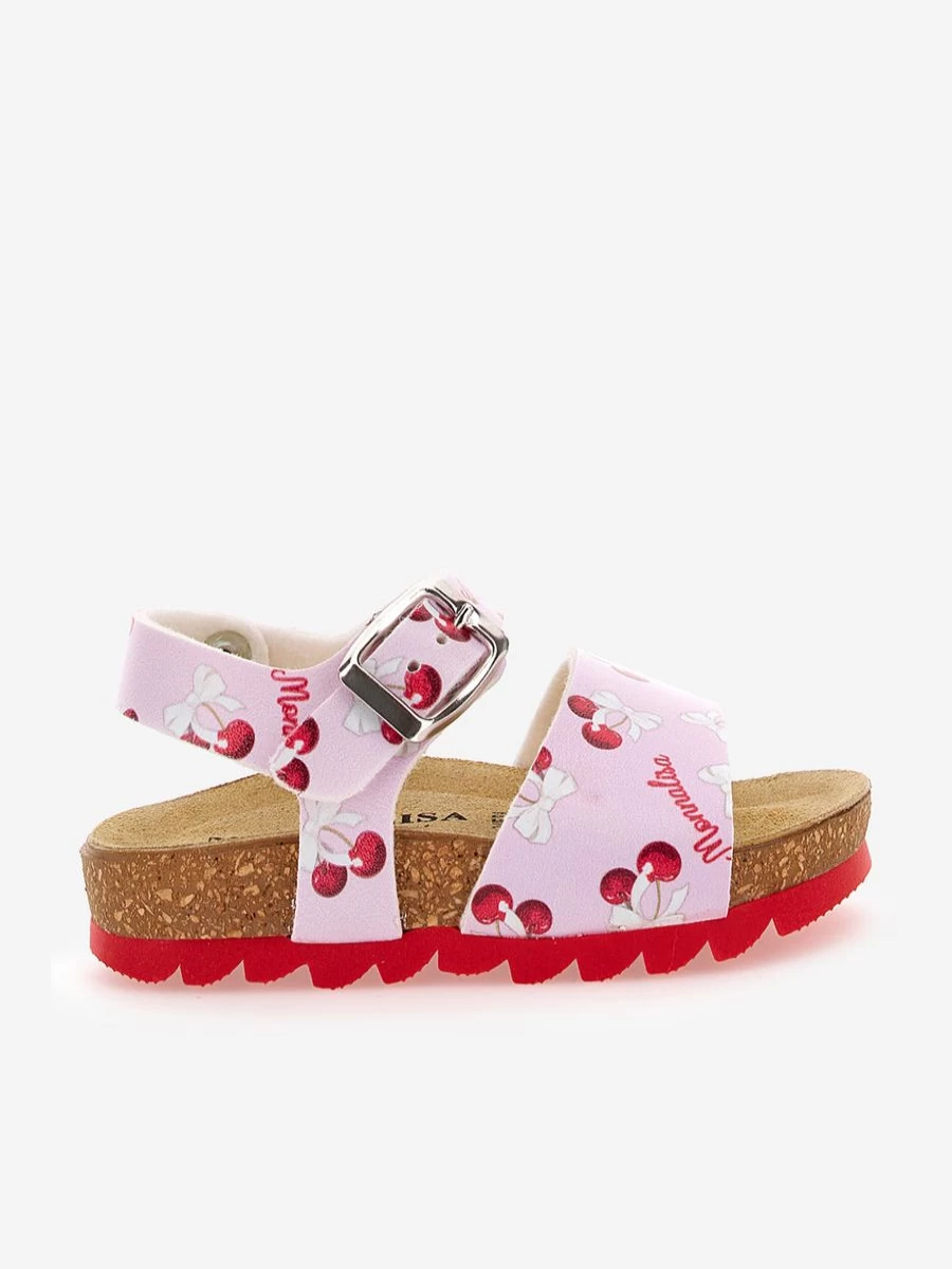 Monnalisa Baby Girls Pink Leather Cherry Sandals - Cute & Comfortable Toddler Footwear
