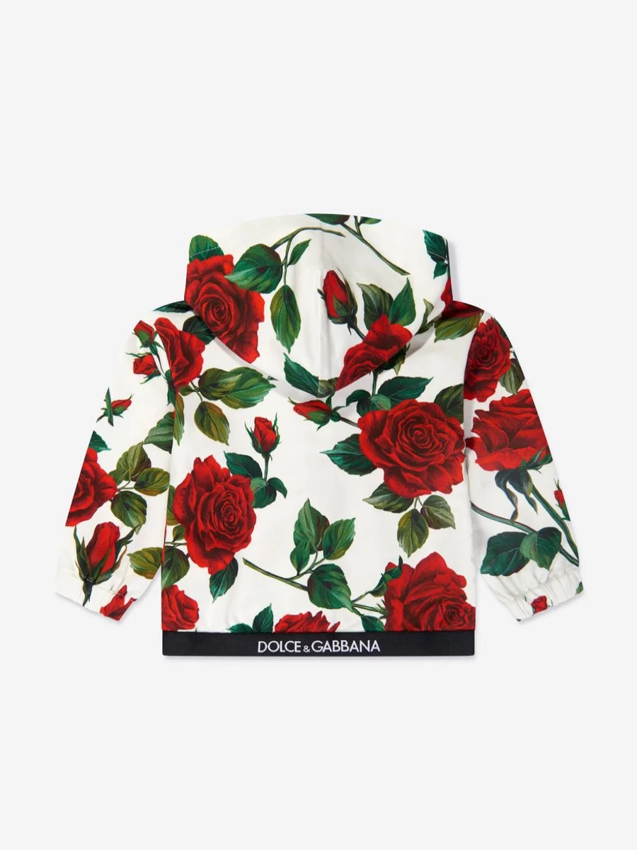Dolce & Gabbana Kids Baby Girls White Rose Embroidered Zip-Up Hooded Jacket