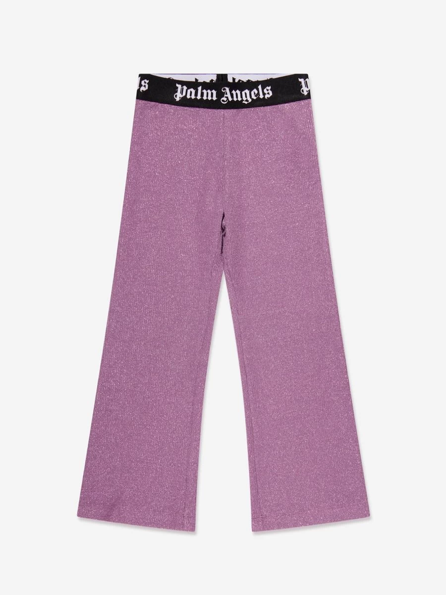 Palm Angels Girls Purple Logo Band Flare Leggings for Kids