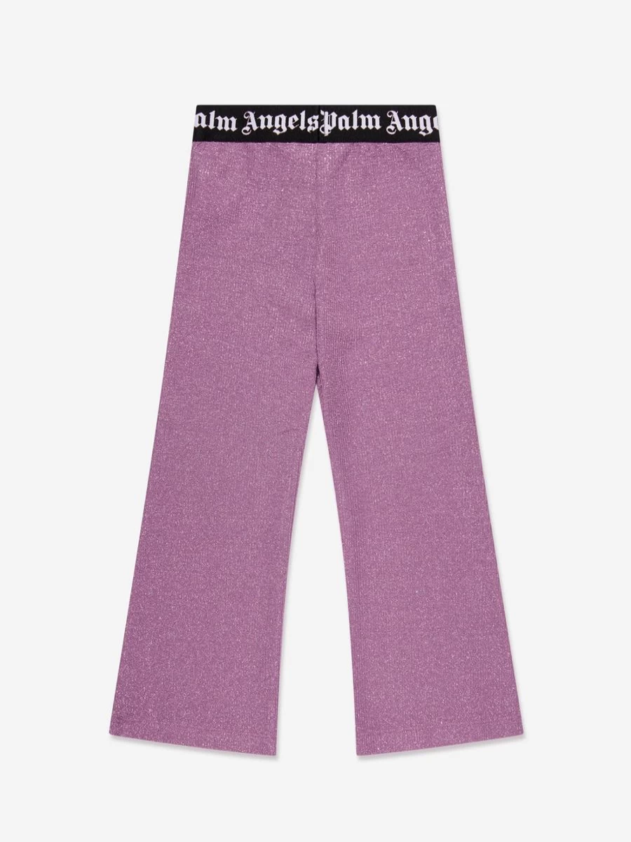 Palm Angels Girls Purple Logo Band Flare Leggings for Kids