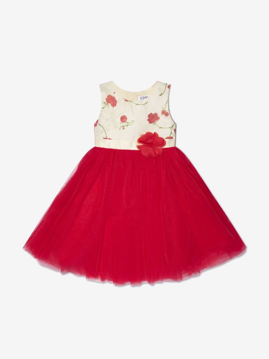 iAMe Teen Girls Red A-Line Tulle Party Dress - Elegant Sleeveless Formal Gown for Teens
