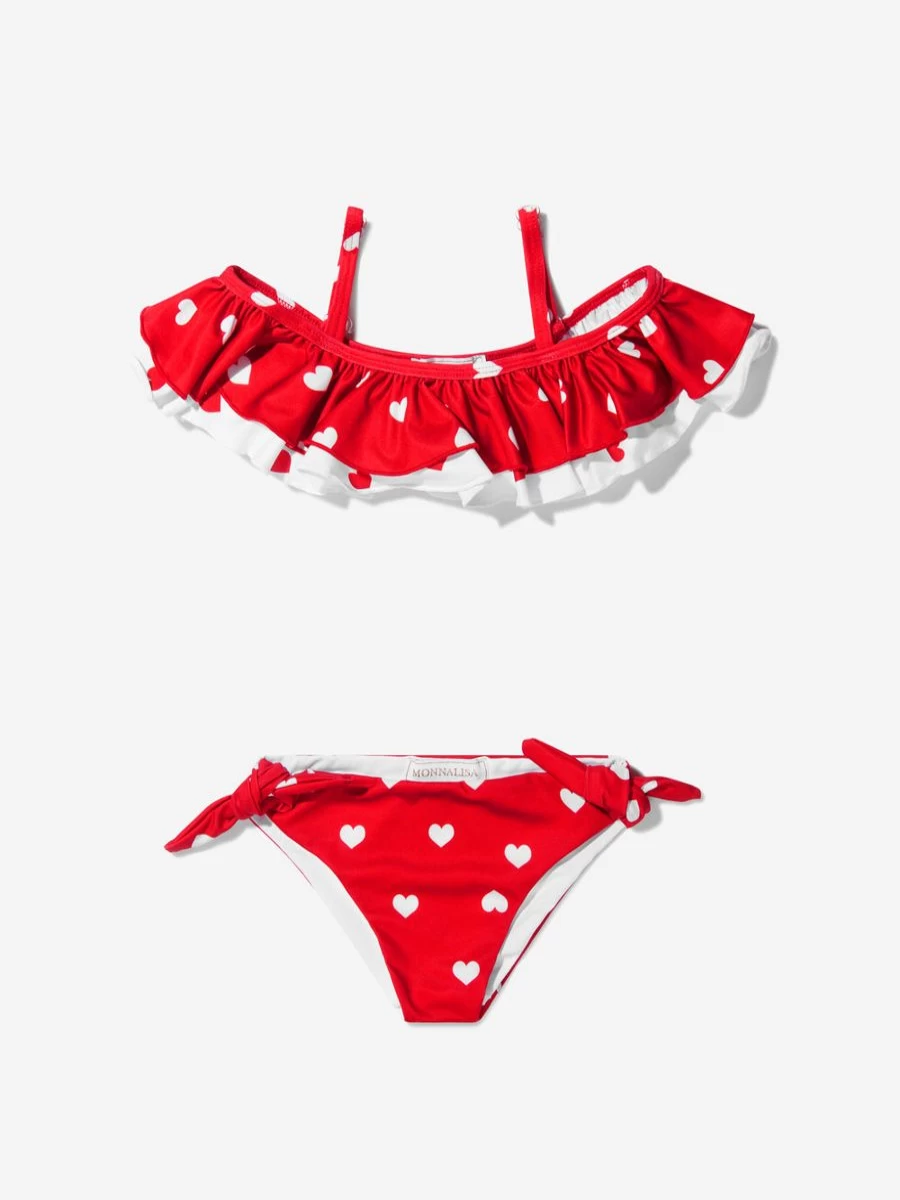 Monnalisa Teen Retro Bikini with Heart Print for Girls - Vintage Style Swimwear