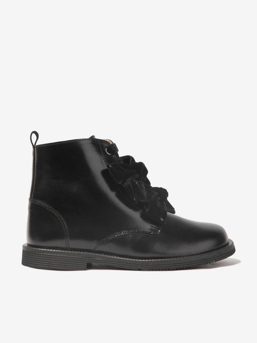 Andanines Girls Black Ribbon Lace Up Boots - Stylish Lace-Up Fashion Booties for Girls
