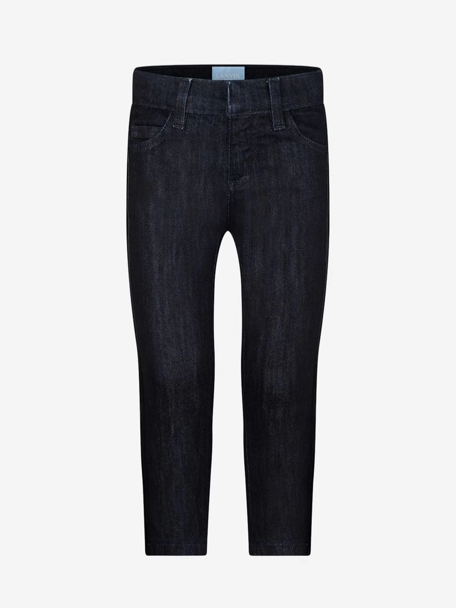 Lanvin Girls' Dark Blue High-Waisted Denim Jeans for Kids - Stylish Comfort Fit
