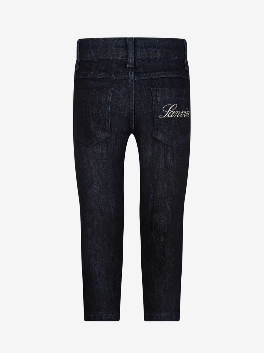 Lanvin Girls' Dark Blue High-Waisted Denim Jeans for Kids - Stylish Comfort Fit