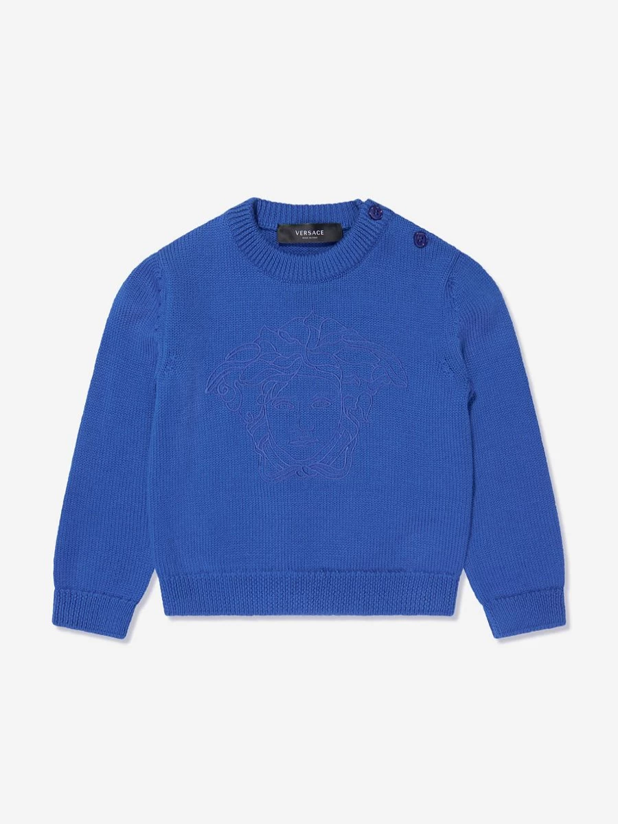 Versace Baby Boys Blue Logo Jumper - Premium Cotton Knit Sweater for Infants