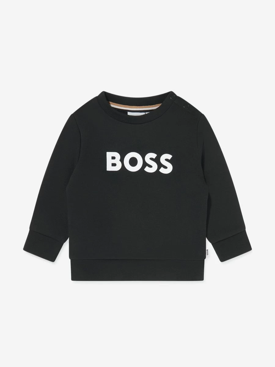 BOSS Baby Boys Black Logo Sweatshirt - Casual Pullover Hoodie for Toddlers