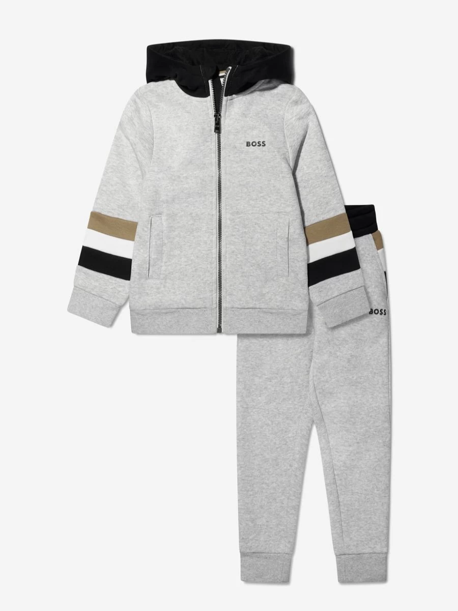 BOSS Boys' Grey Logo Tracksuit - Sporty Casual Outfit for Kids