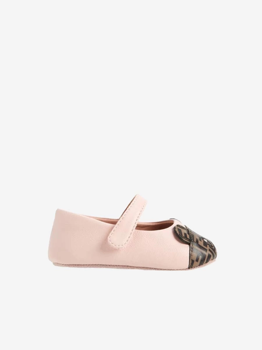 Fendi Kids Baby Girls Pink Leather Shoes with Bear Logo | Stylish Infant Footwear by Childsplay Clothing