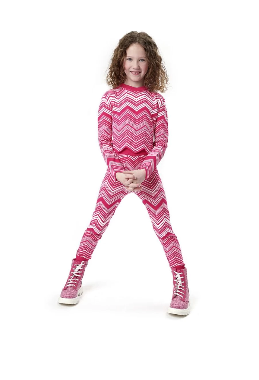 Missoni Teen Girls Pink Zigzag Knit Leggings - Trendy Striped Pattern Stretchy Comfort Fit