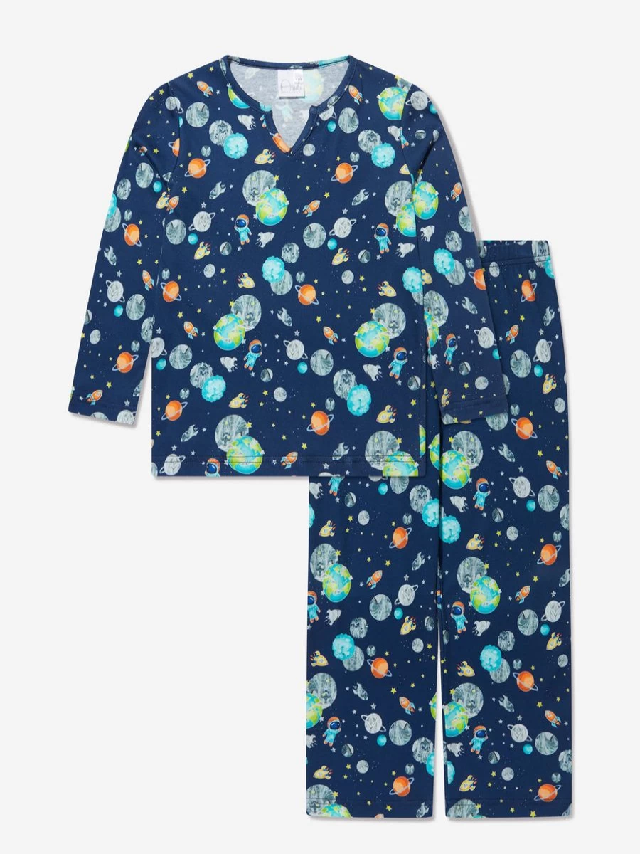 Amiki Teen Boys Chris Space Print Blue Pyjama Set - Comfortable Sleepwear for Teens