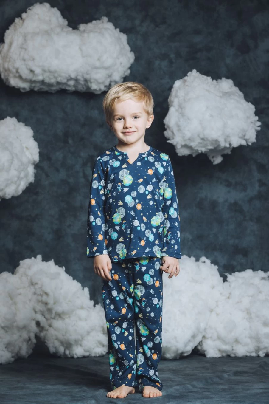 Amiki Teen Boys Chris Space Print Blue Pyjama Set - Comfortable Sleepwear for Teens