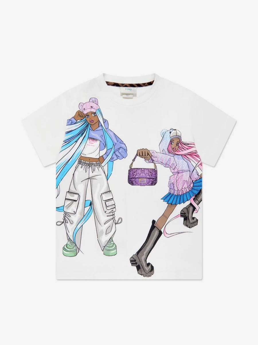 Fendi Kids Teen Girls White Graphic Print T-Shirt