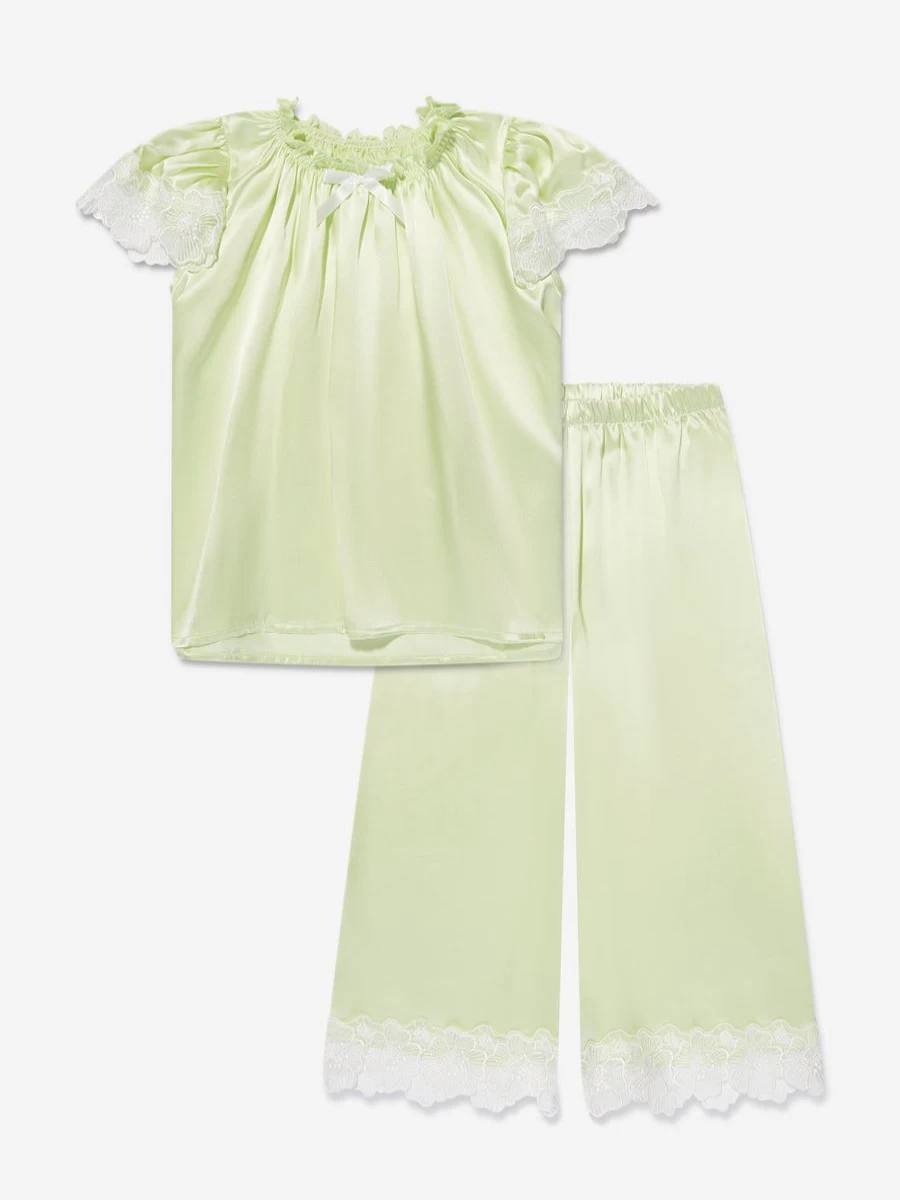Amiki Girls' Lime Green Silk Angelina Pyjama Set - Soft Kids Pajamas