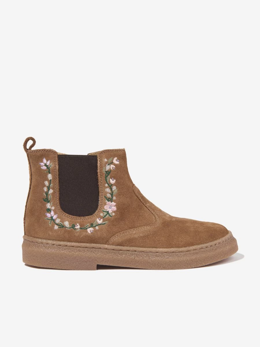 Pom D'Api Girls Beige Suede Trix Jod Brodi Boots | Stylish Jodhpur Boots for Girls