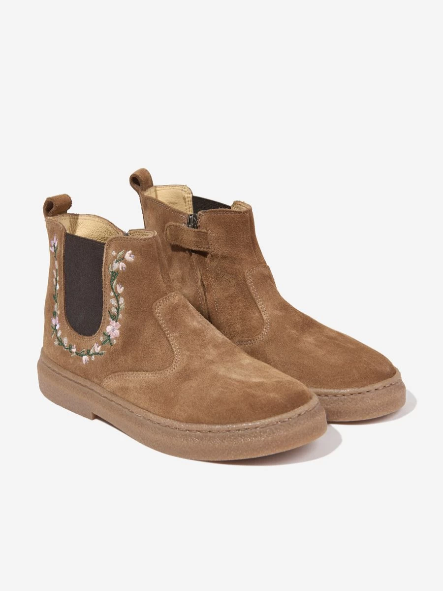 Pom D'Api Girls Beige Suede Trix Jod Brodi Boots | Stylish Jodhpur Boots for Girls