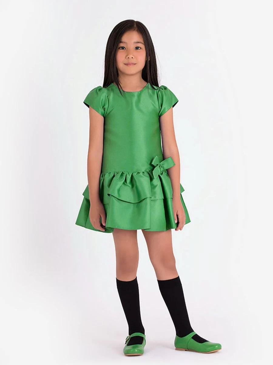 Mama Luma Teen Girls Green Layered Bow Dress for Special Occasions