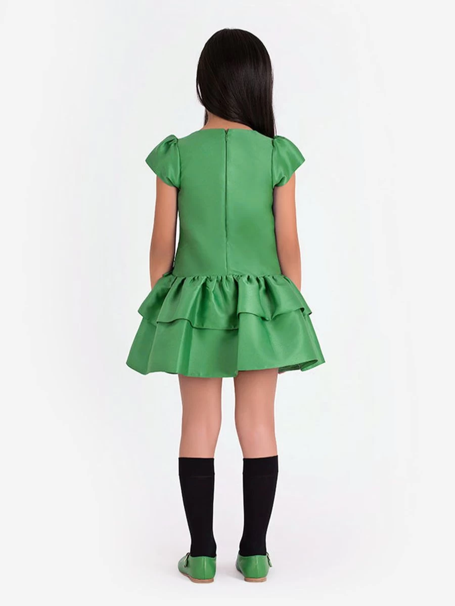 Mama Luma Teen Girls Green Layered Bow Dress for Special Occasions
