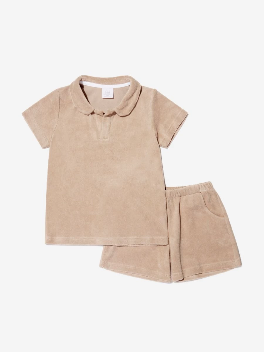Amiki Boys' Thomas Short Pyjama Set - Comfortable Beige Cotton Pajamas for Kids