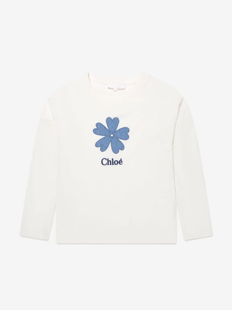 Chloé Girls Ivory Floral Print Long Sleeve T-Shirt