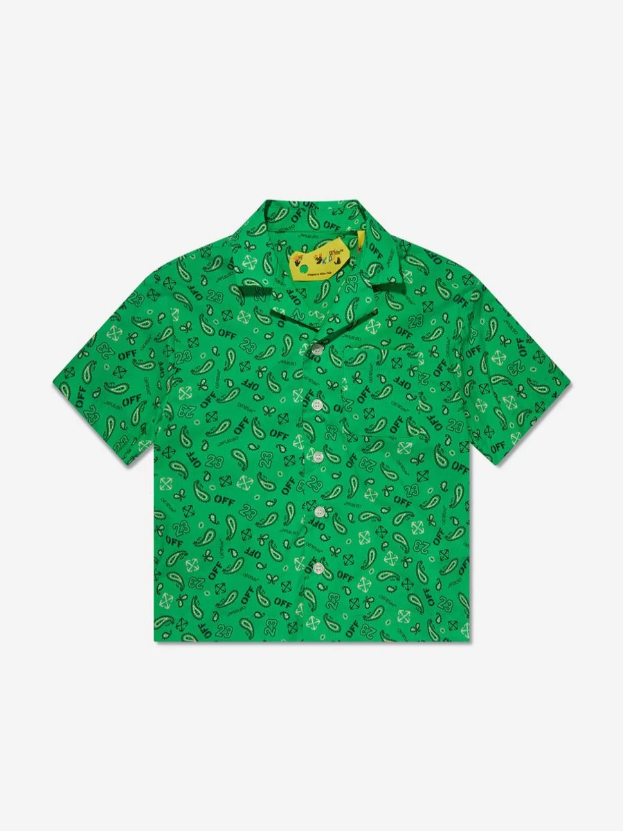 Off-White Boys Green Bandana Print Bowling Shirt