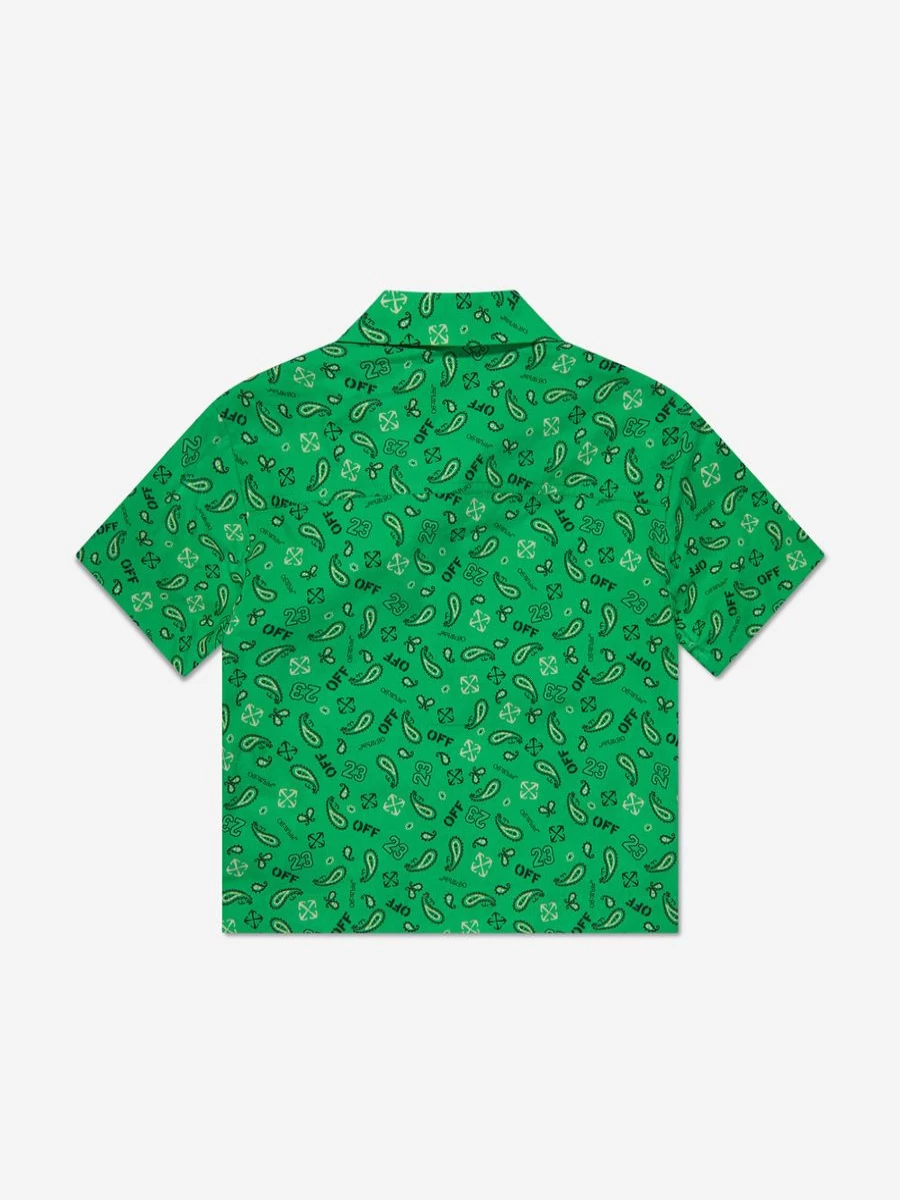 Off-White Boys Green Bandana Print Bowling Shirt