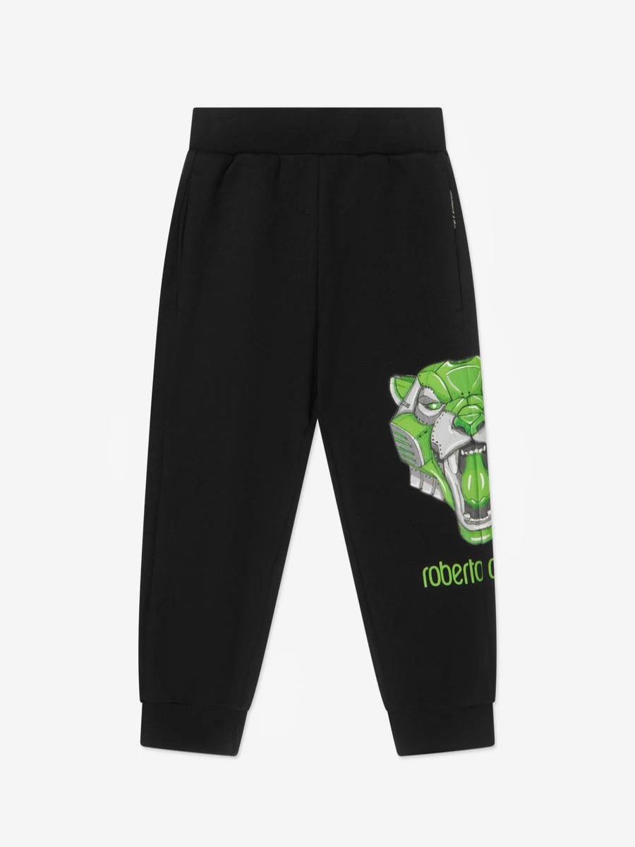 Roberto Cavalli Boys Black Tiger Print Joggers Pants