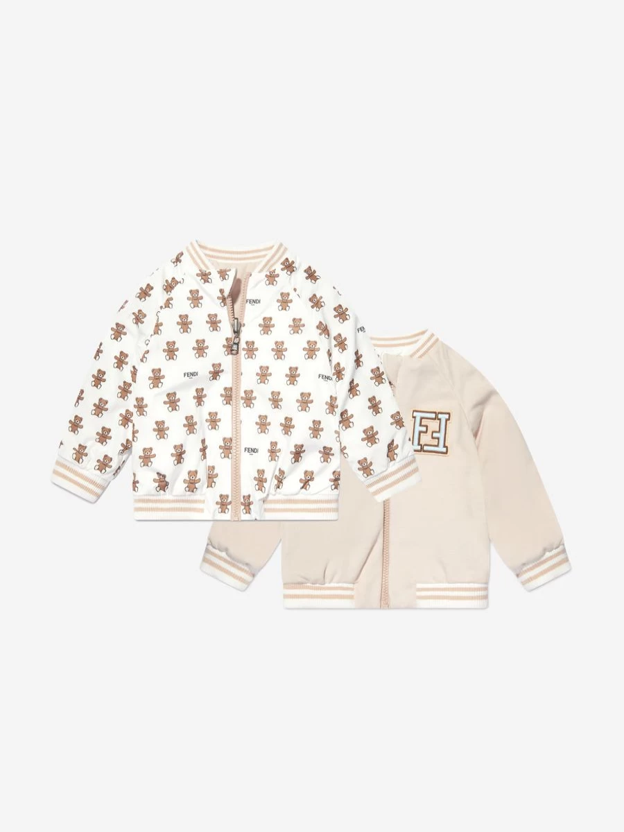 Fendi Kids Baby Reversible White Bear Zip Up Hoodie