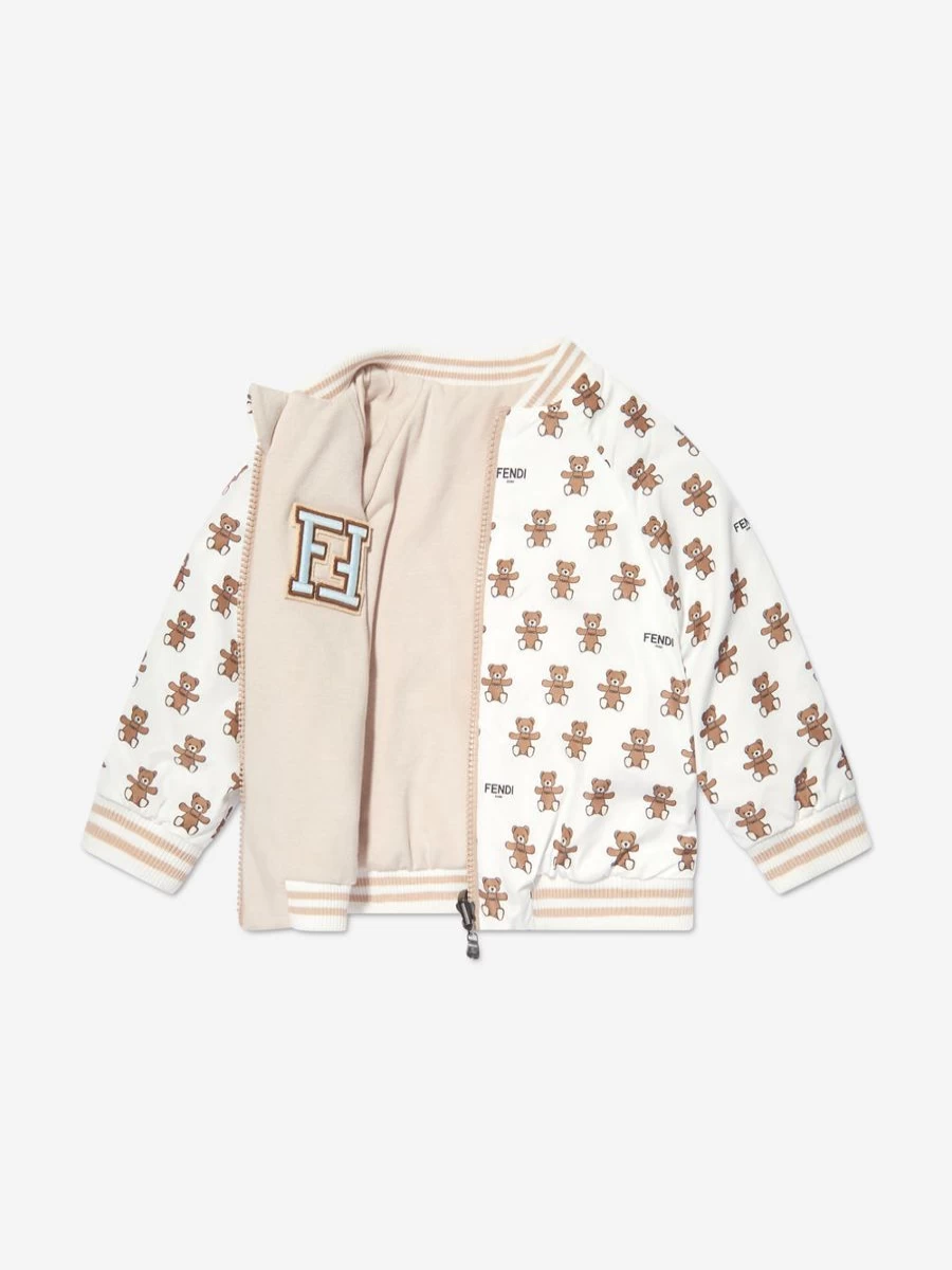 Fendi Kids Baby Reversible White Bear Zip Up Hoodie