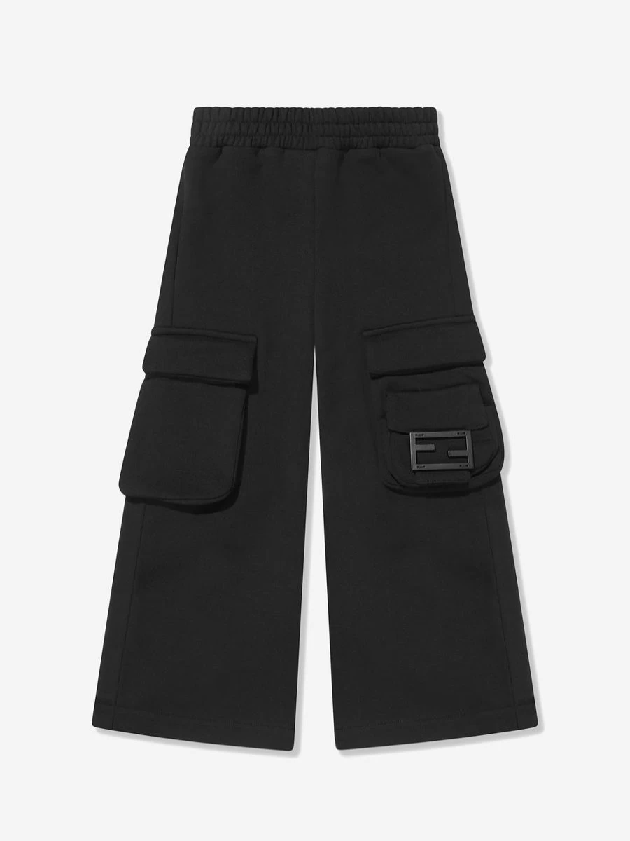 Fendi Kids Girls Black Baguette Pocket Trousers for Girls Fashion