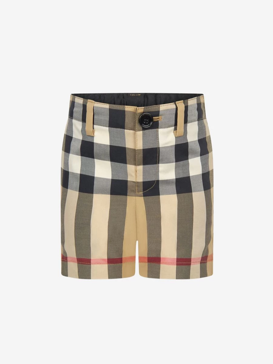 Burberry Kids Boys Mini Royston Check Beige Shorts | Classic Plaid Summer Shorts for Toddlers