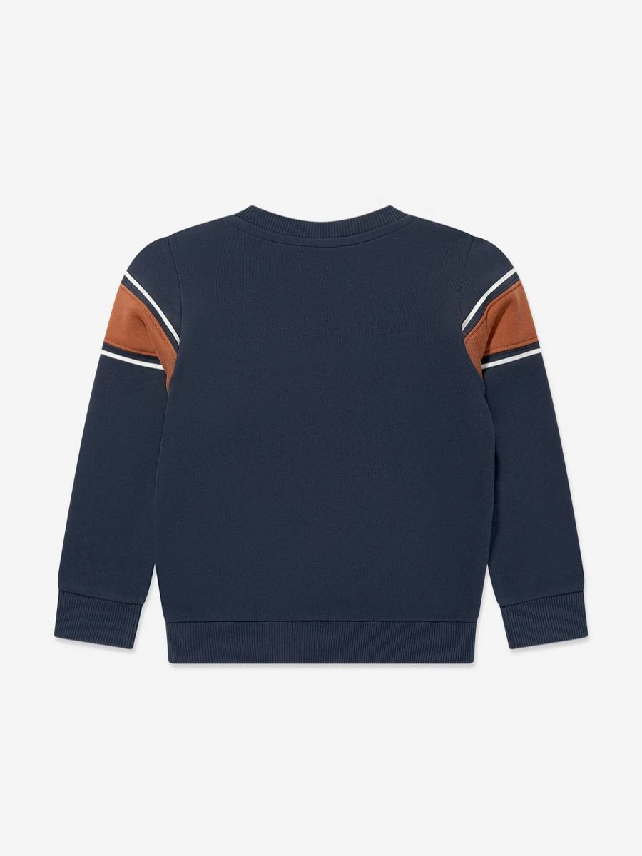 Timberland Boys Navy Logo Print Sweatshirt - Comfortable Casual Pullover for Kids