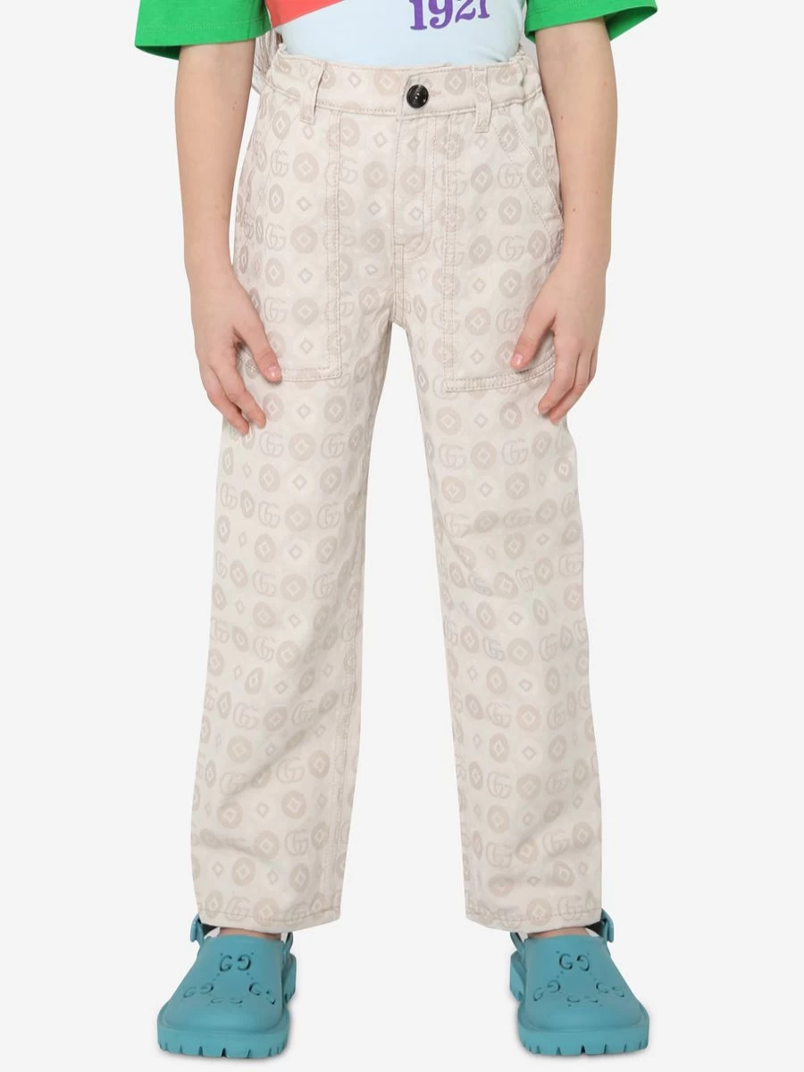 Gucci Girls Ivory Jacquard GG Denim Jeans for Kids