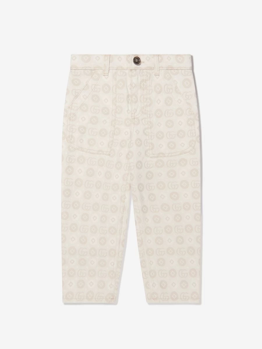 Gucci Girls Ivory Jacquard GG Denim Jeans for Kids