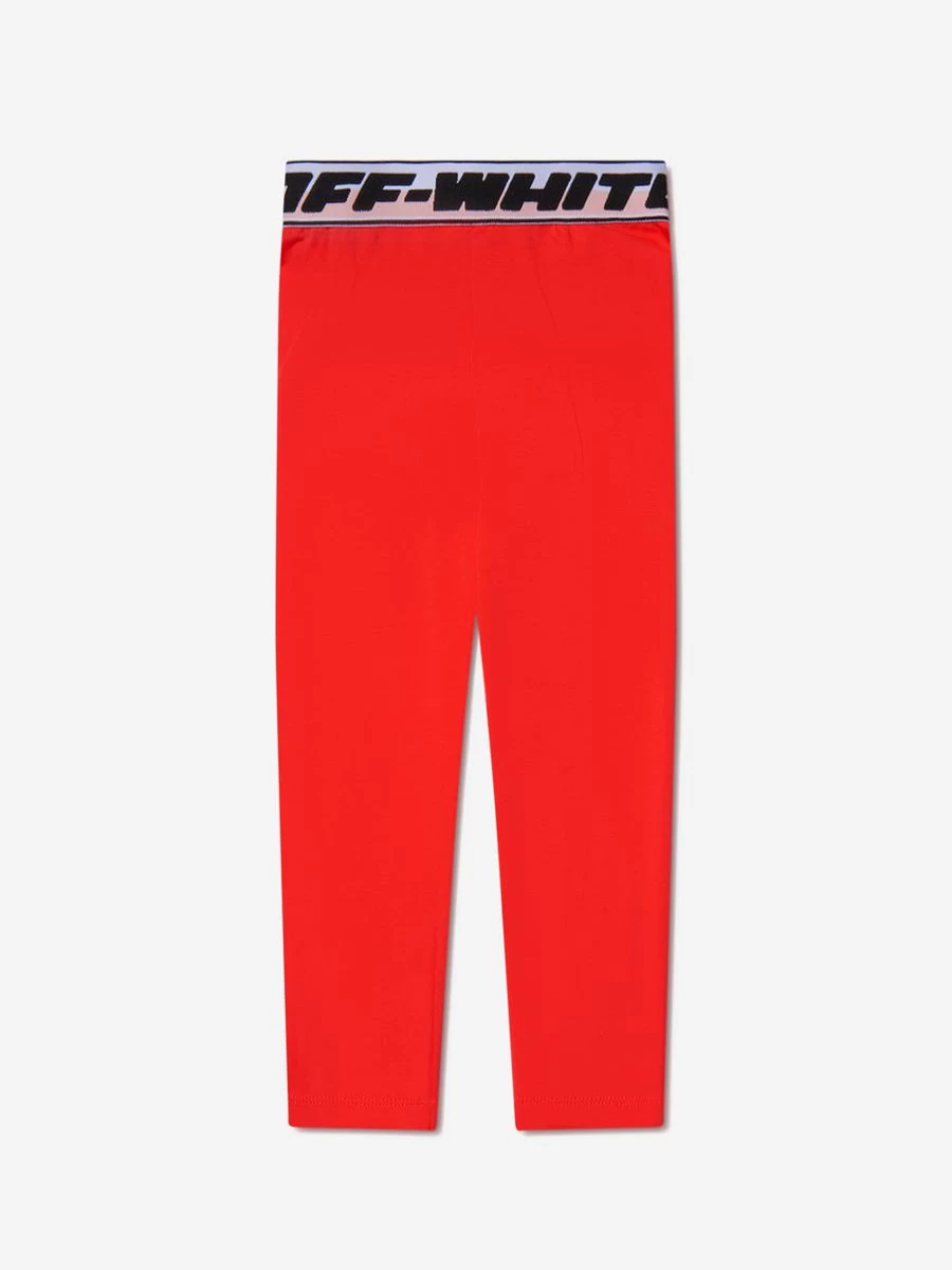 Off-White Girls Cotton Logo Print Band Leggings for Comfort & Style