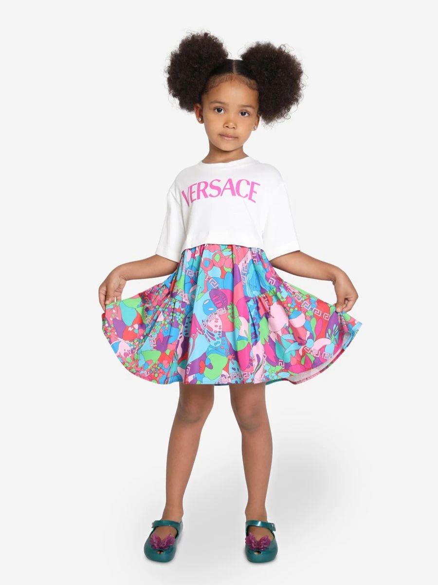 Versace Teen Girls Floral Print White Jersey Dress
