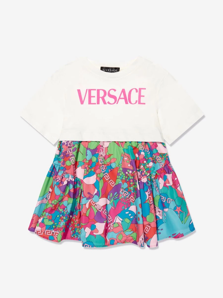 Versace Teen Girls Floral Print White Jersey Dress