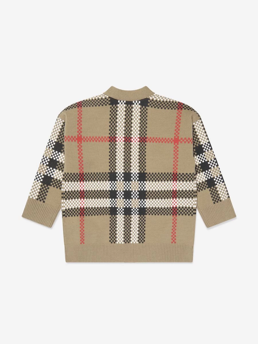 Burberry Kids Baby Boys Johnny Checkered Beige Cardigan Sweater