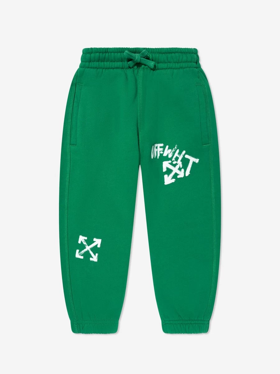 Off-White Teen Boys Green Paint Script Joggers - Streetwear Sweatpants