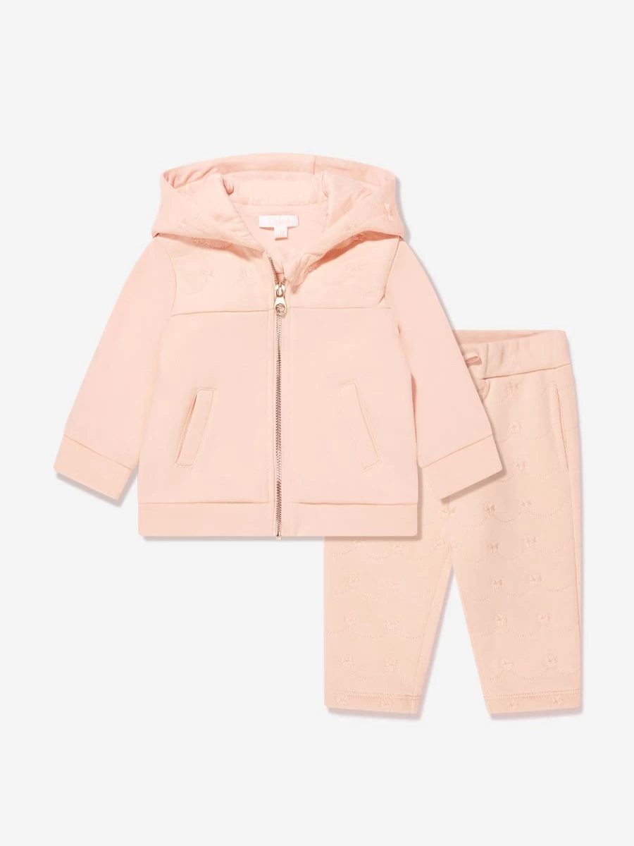 Chloé Baby Girls Pink Floral Tracksuit - Soft Cotton Casual Outfit