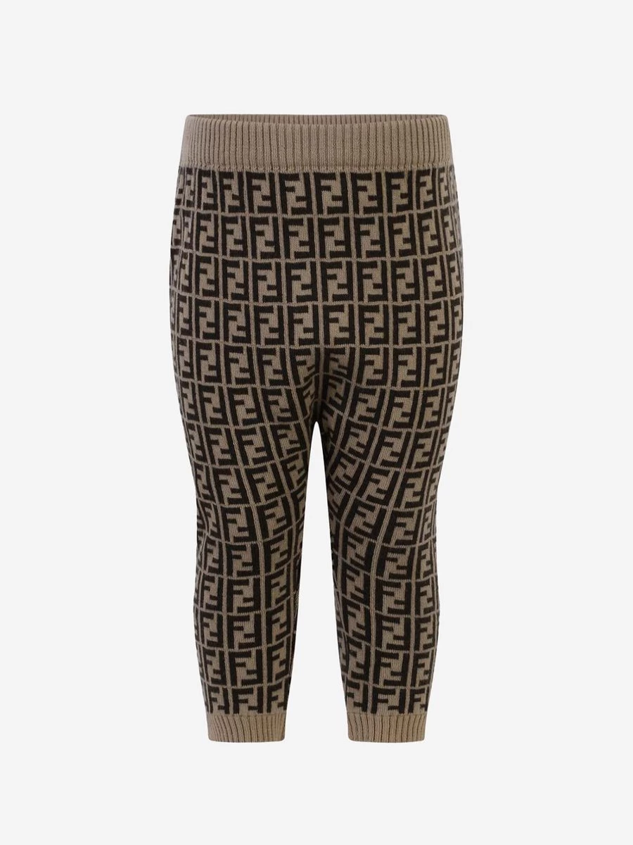 Fendi Kids Boys Brown Cotton Cashmere Logo Pants | Baby Bottoms for Boys
