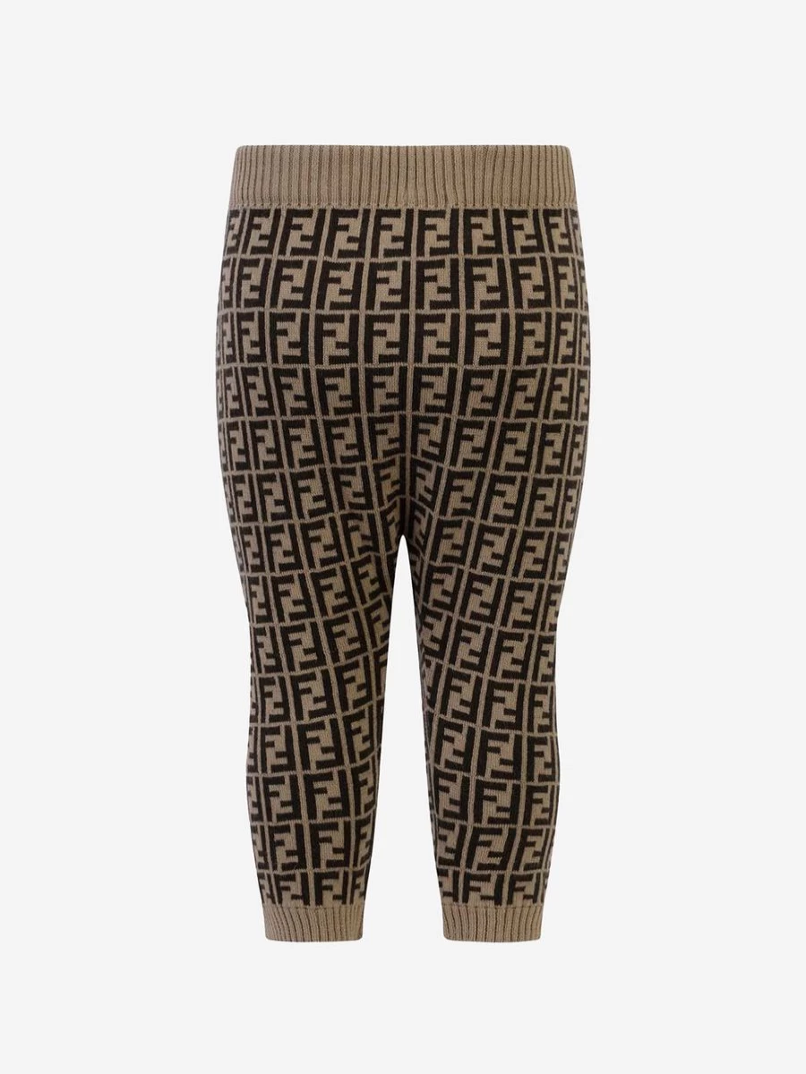 Fendi Kids Boys Brown Cotton Cashmere Logo Pants | Baby Bottoms for Boys