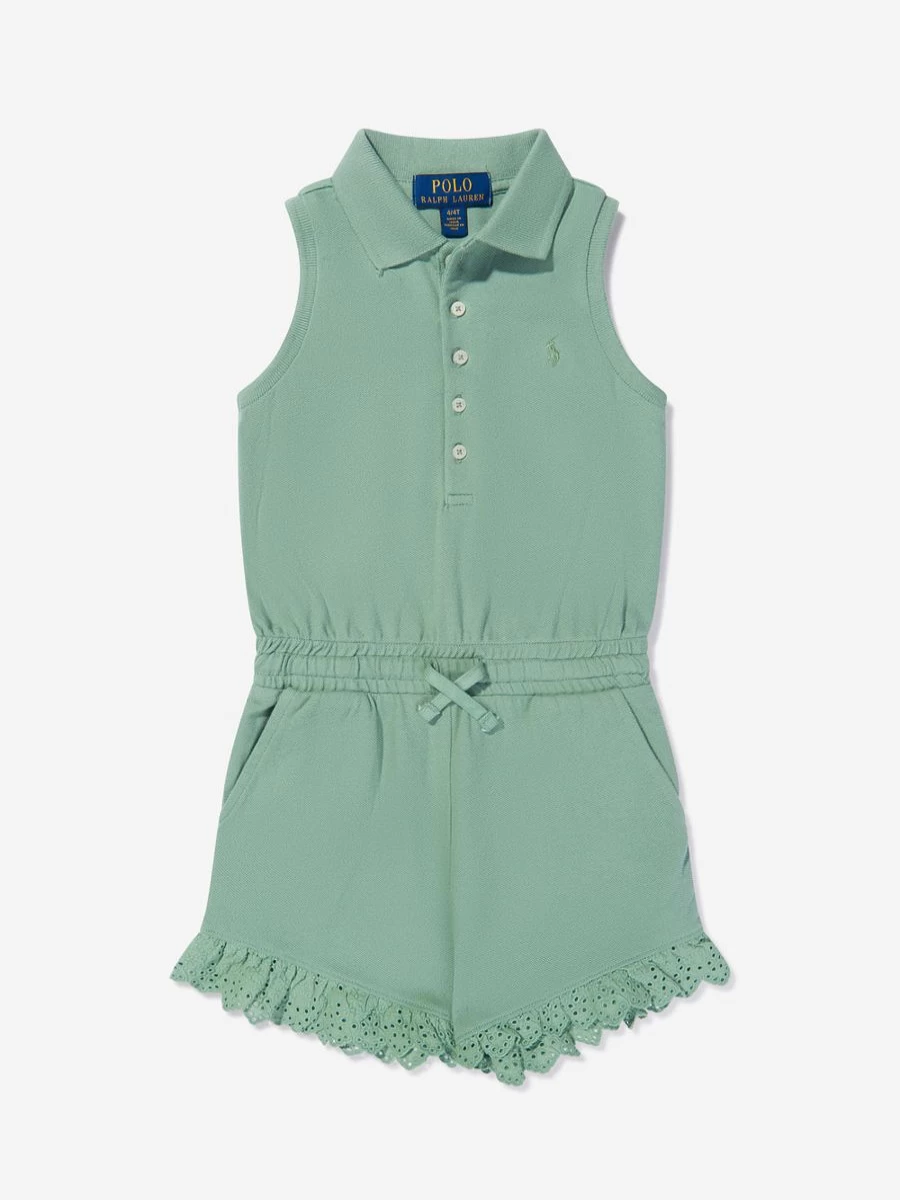 Ralph Lauren Kids Girls Green Ruffle Playsuit - Stylish Romper for Toddlers