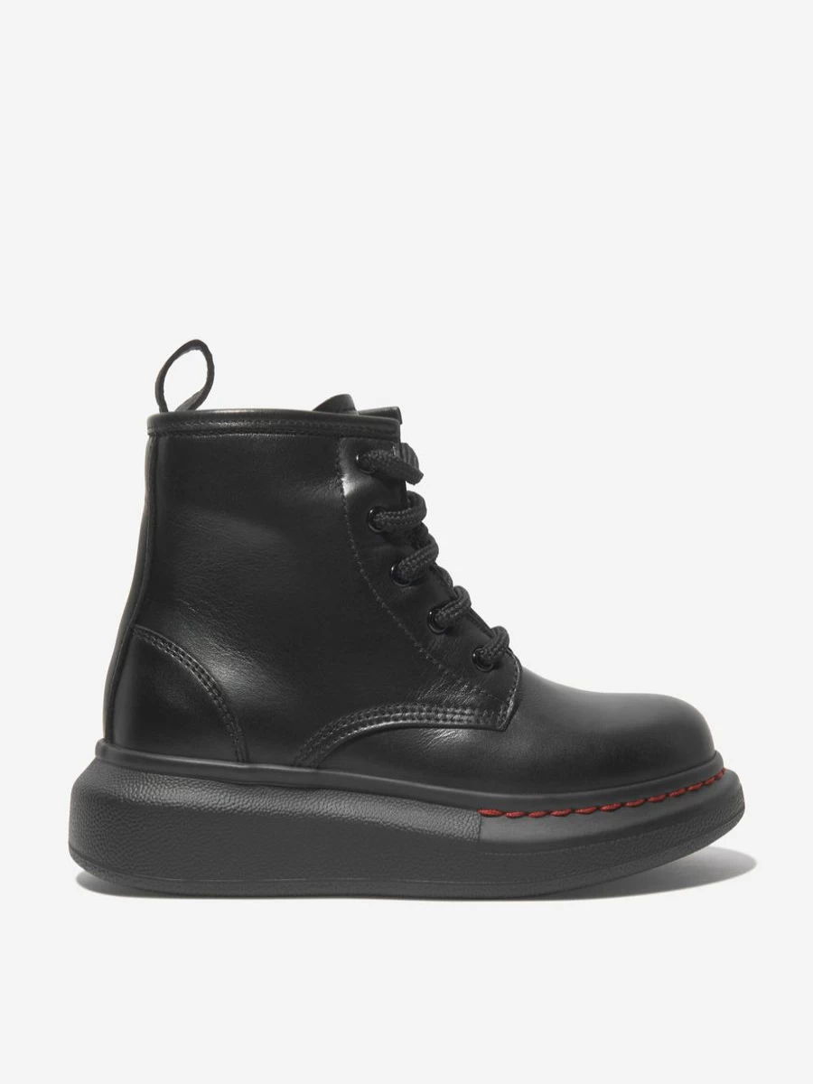 Alexander McQueen Girls' Leather Chunky Sole Lace-Up Boots | Kids Fashion Footwear
