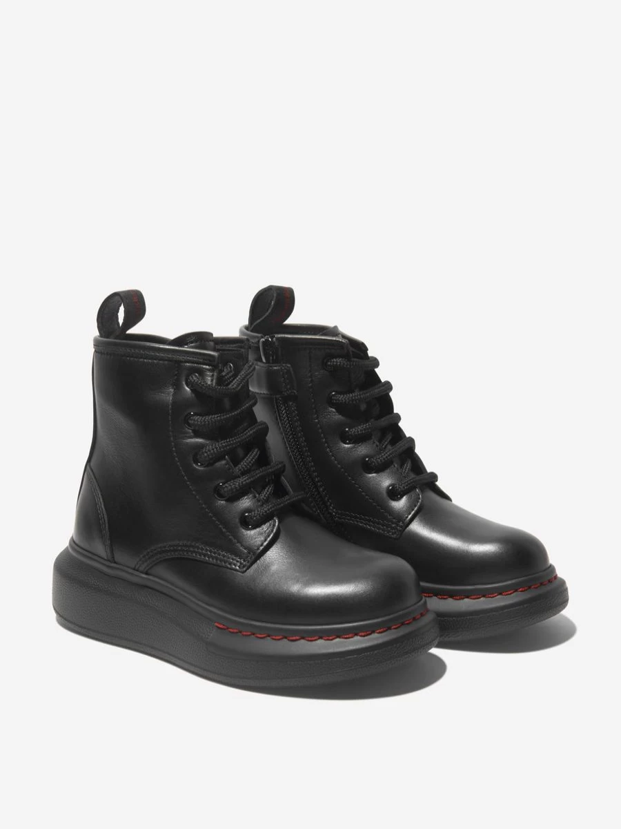 Alexander McQueen Girls' Leather Chunky Sole Lace-Up Boots | Kids Fashion Footwear